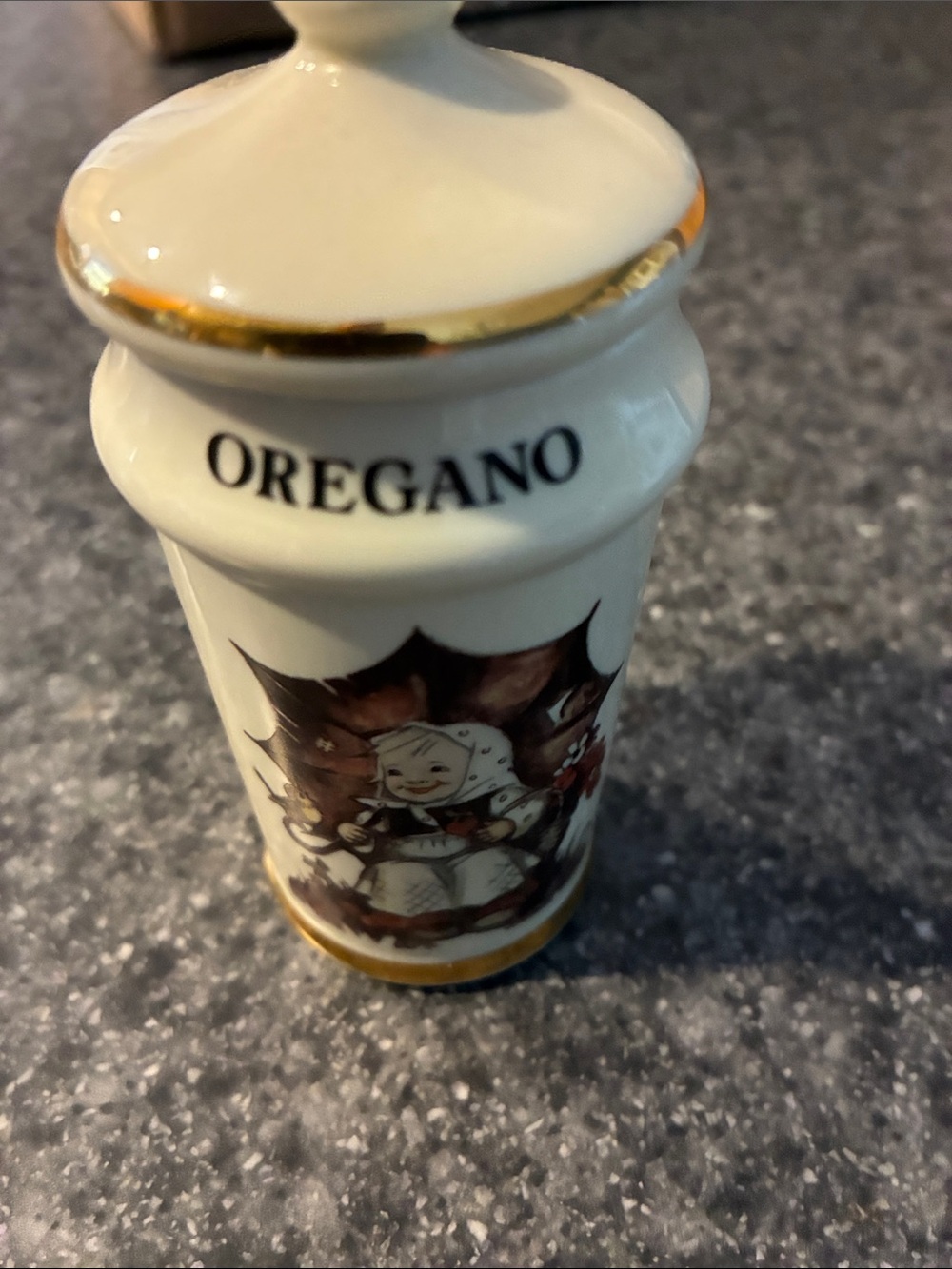 Hummel White and Gold Oregano Spice Jar